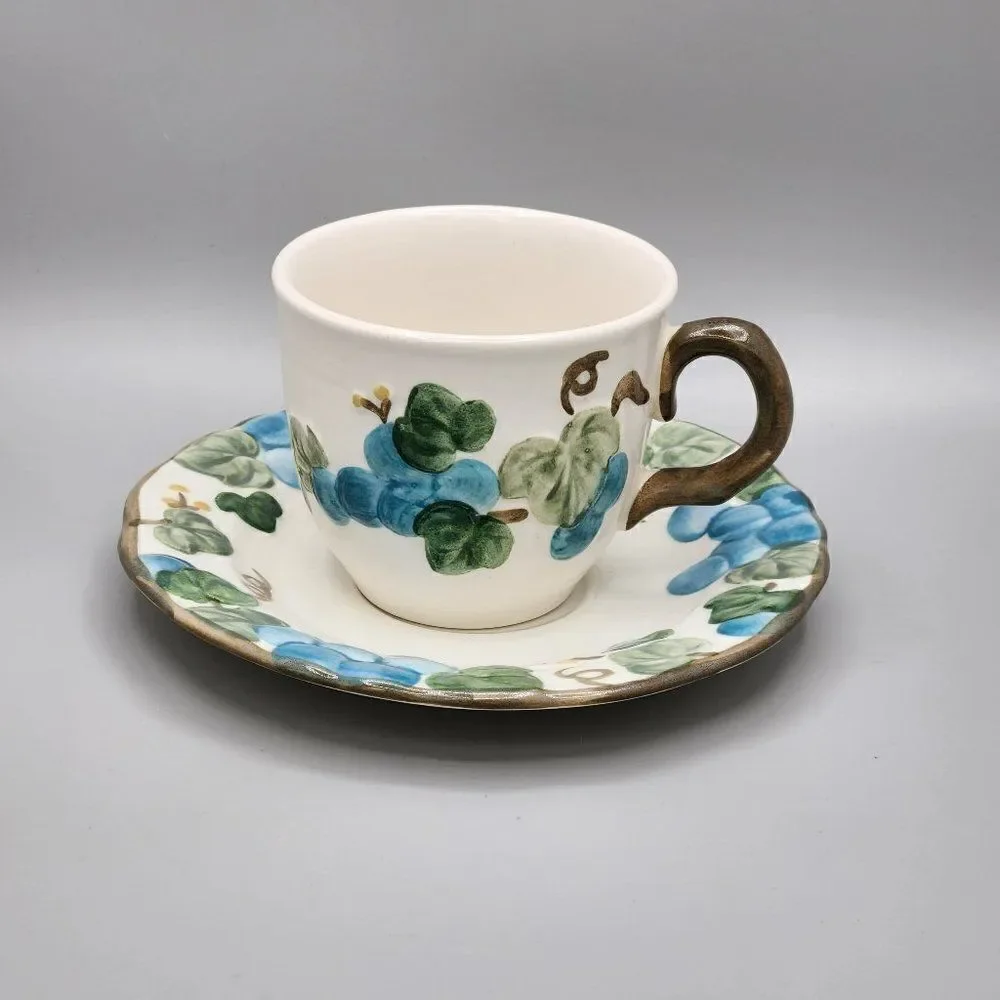 Vintage Metlox Sculptured Grape Poppy Trail Coffee Cup & Saucers